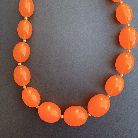 Vintage Joan Rivers Orange Acrylic Lucite Necklace Graduated Bead Gold Tone 32" - Picture 3 of 7